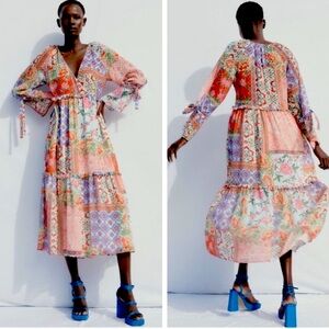 ZARA DRESS TIERED FLORAL DRESS MOSAIC PRINTS MEDIUM / LARGE NWOT